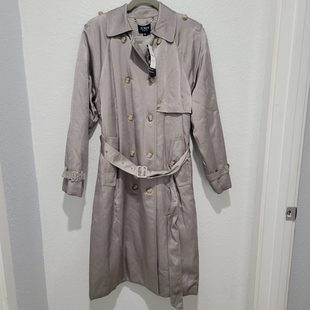 J Crew Relaxed trench coat in satin crepe CC961 SZ 2 NWT Silver Gray - Picture 5 of 12
